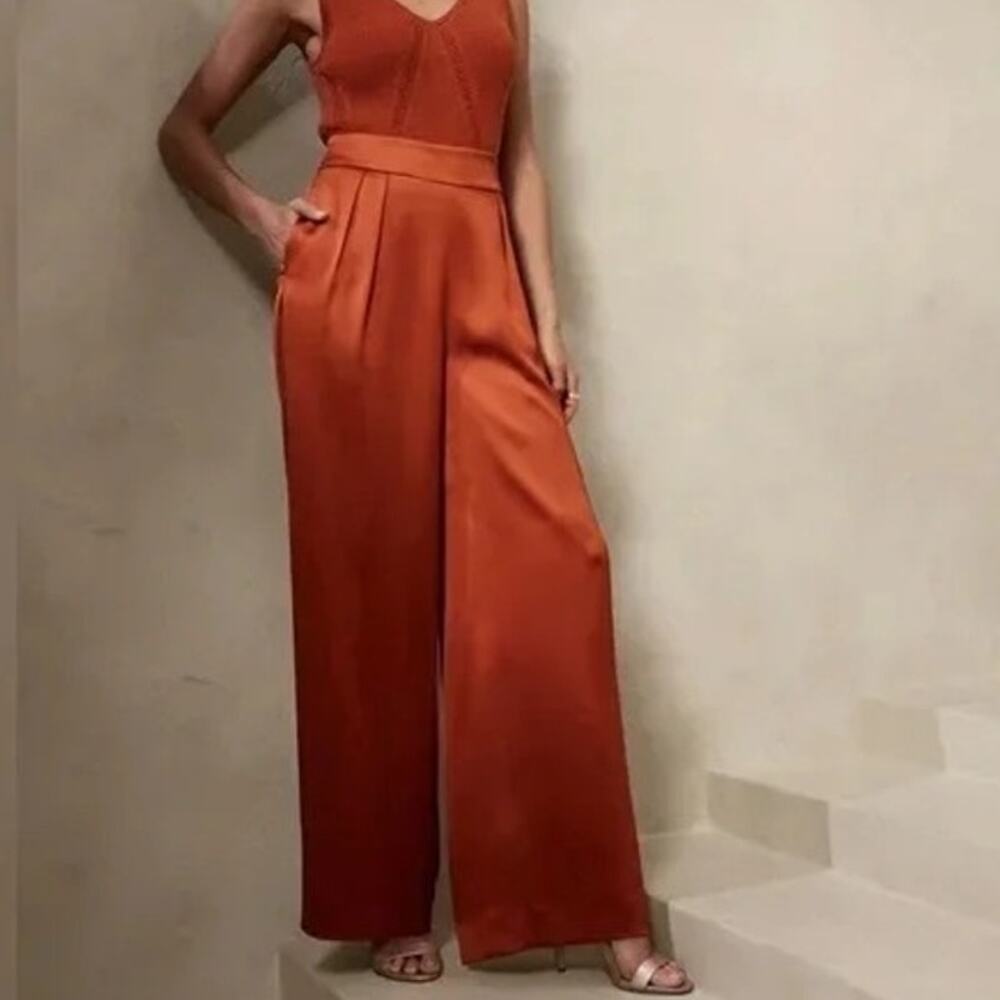 Banana Republic Satin Wide Leg Pants Rust Orange Size 0 NWT